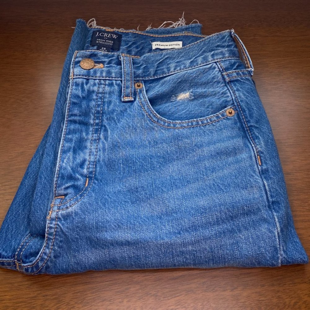 J Crew Premium Edition High-rise Straight Jean - Cabana Blue Wash (BM468)